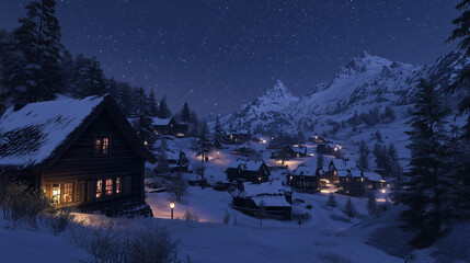 snow village on nigth