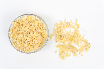 close up of Dried shrimp in a bowl on a white background, a popular ingredient in Asian cuisine. seasoning concept.