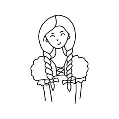 German girl in national costume in doodle style.