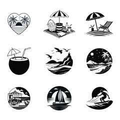 Tropical Escape Beach Scene Vector Illustrations Bundle