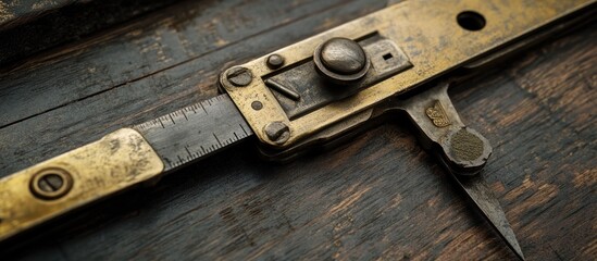 Vintage carpenter&rsquo;s calipers, brass and steel, detailed close-up, aged look 