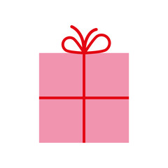 Pink Gift Box with Red Ribbon Icon. A minimalist pink gift box icon tied with a red ribbon and bow, perfect for holiday celebrations, birthday designs, greeting cards, or festive branding.