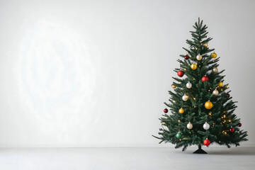 Isolated Christmas Tree with Colorful Ornaments and Lights