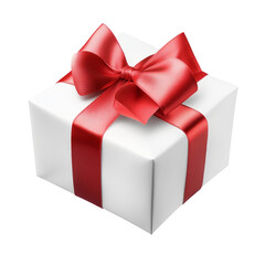 Obraz premium Wysokiej jakości PNG białego pudełka prezentowego z czerwoną kokardą izolowaną na białym tle – wysoka rozdzielczość