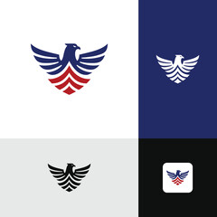 Red And Blue Eagle Head Logo Design Hawk Falcon Power Force Patriotic America Patriot Politics