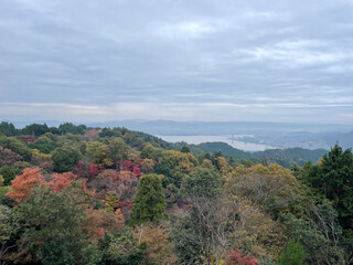 秋の比叡山から見える曇空の琵琶湖