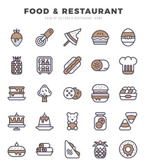 Vector icons set of Food and Restaurant. Two Color style Icons.