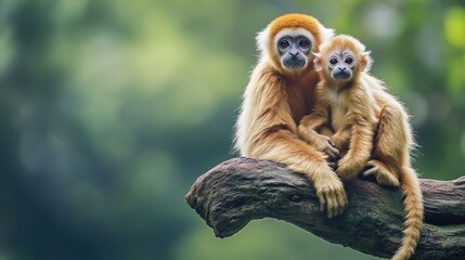 Obraz premium Golden Langur Mother and Baby on a Branch