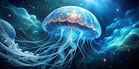 Obraz premium Jellyfish-inspired bioluminescent energy: a radiant ocean power source.
