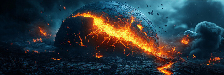 Earth Cracked Open Like a Fortune Cookie, With Lava Flowing Out and Cosmic Fortune Messages Inside 