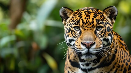Close-Up Portrait of a Jaguar in Lush Foliage