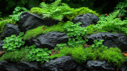 A lush forest texture covered with vibrant moss and ferns, creating a rich, green, and natural landscape. Perfect for nature, environmental, or outdoor-themed projects.