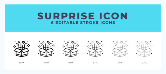 Surprise line icon illustrations with editable strokes.