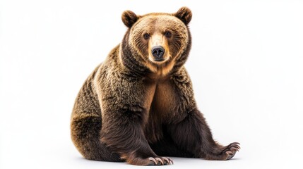 Fototapeta premium A Close-up Portrait of a Brown Bear Sitting on a White Background