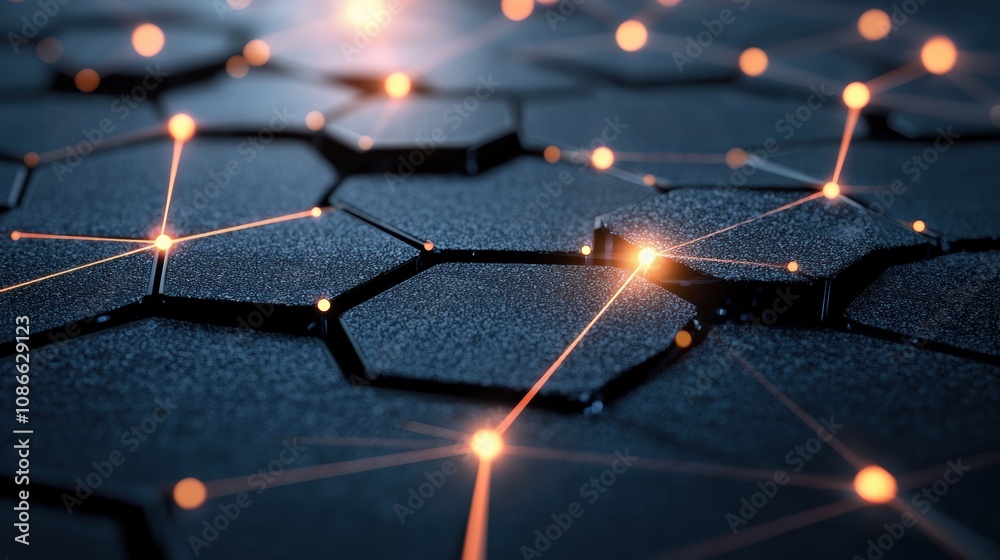 Poster a network of interconnected nodes and glowing lines forming a complex, three dimensional web, repres