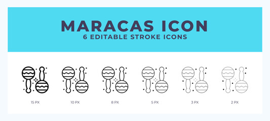 Maracas line icon illustrations with editable strokes.