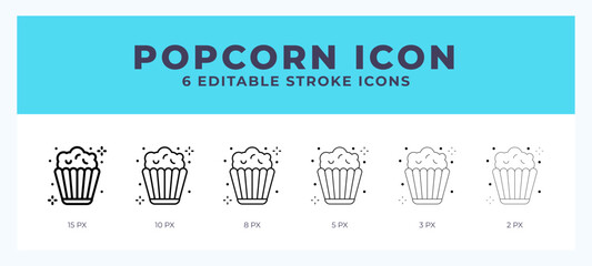 Popcorn icon. Editable stroke line icon vector illustration.