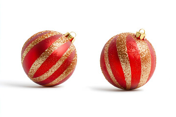 Red and Gold Glitter Baubles Isolated on White Background