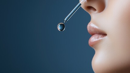 Obraz premium A person applying eye drops, with a focus on the drop falling into the eye and providing relief from dryness or irritation.