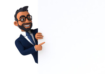 Fun 3D cartoon illustration of an indian businessman with alpha