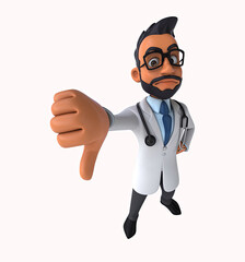 Fun 3D cartoon illustration of a fun indian doctor with alpha included