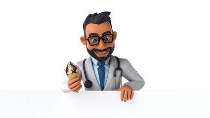 Fun 3D cartoon illustration of an indian doctor with alpha