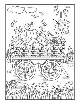 Harvest, autumn, Halloween or Thanksgiving coloring page activity, sign, poster
