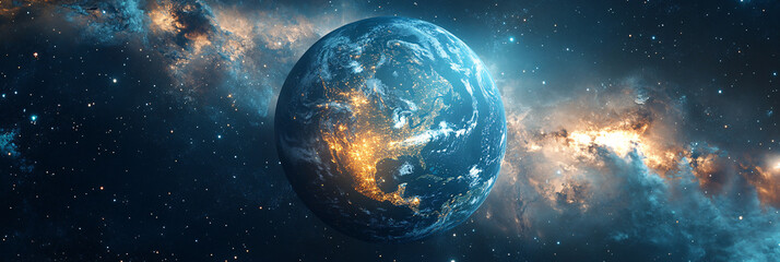 Fototapeta premium Earth Shaped as a Donut, Spinning in Space with Clouds Twisting Like Sprinkles 