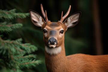 Wild deer encounter in lush forest nature photography wildlife conservation close-up view serene environment