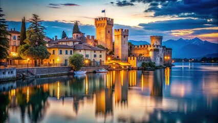 Romantic Italian lakefront views come alive with Sirmione's night photography.