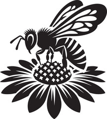 Honey bee insect on flower silhouette vector illustration isolated on white background