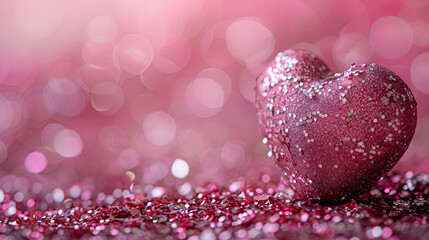 Obraz premium Sparkling pink heart amidst vibrant bokeh for a romantic and festive background perfect for celebrations 