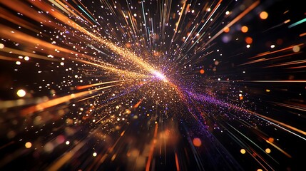 Abstract background with colorful light streaks and bokeh.