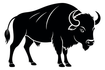 Black silhouette of a buffalo with clean design, black and white design on white background