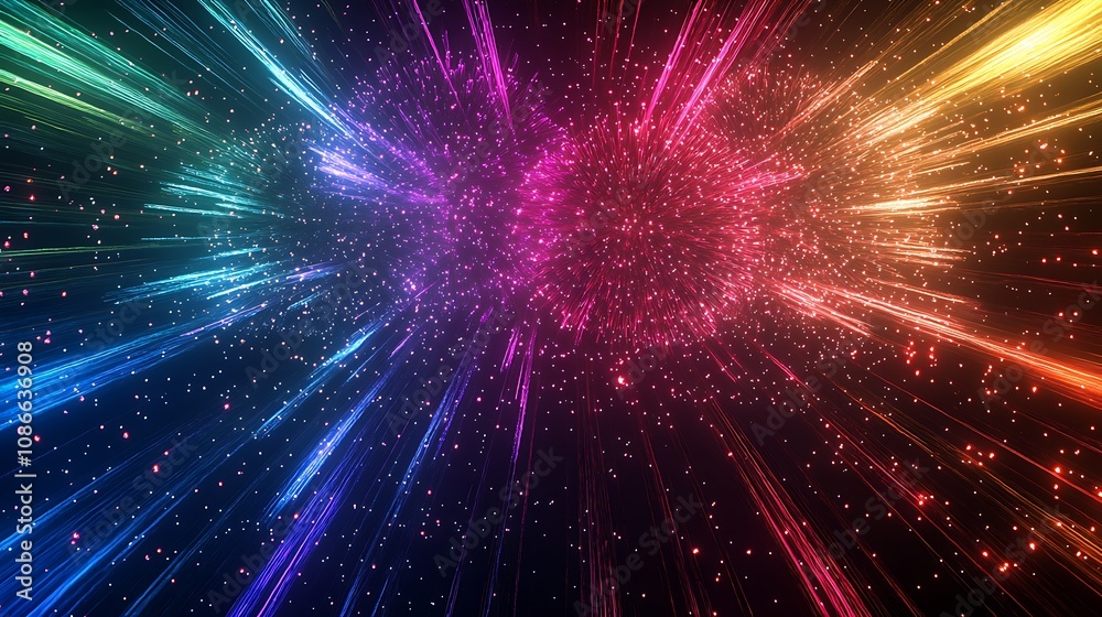 Wall mural abstract background with colorful rays of light radiating from the center.