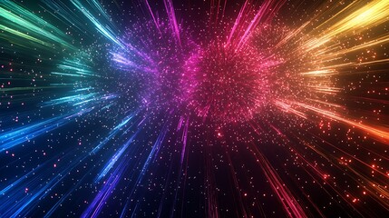 Fototapeta premium Abstract background with colorful rays of light radiating from the center.