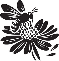 Honey bee insect on flower silhouette vector illustration isolated on white background