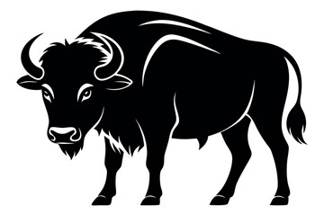 Black silhouette of a buffalo with clean design, black and white design on white background