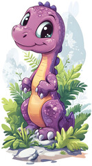 Pink rubber dino toy cartoon character smiles happily