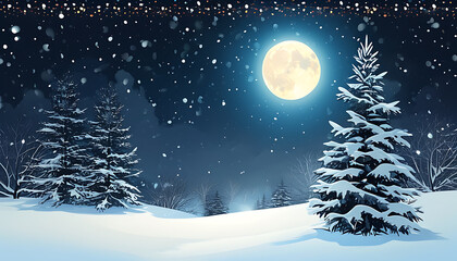 serene winter night with snow covered trees and bright moon