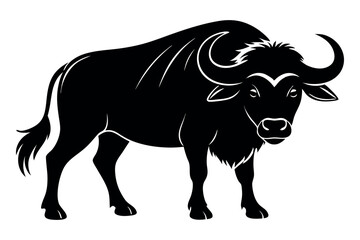 Black silhouette of a buffalo with clean design, black and white design on white background