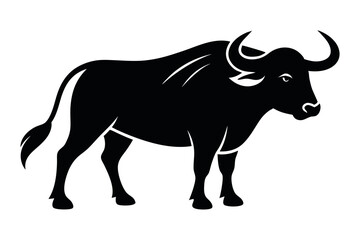 Black silhouette of a buffalo with clean design, black and white design on white background
