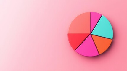 Obraz premium A colorful pie chart on a pink background, illustrating data distribution across different segments.