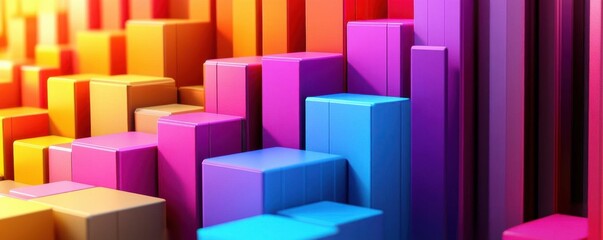 Obraz premium A vibrant, abstract representation of colorful blocks stacked in a modern, geometric arrangement, showcasing depth and dimension.