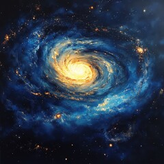 Fototapeta premium A mesmerizing spiral galaxy featuring vibrant blues and brilliant golden hues, evoking a sense of wonder in the cosmos.
