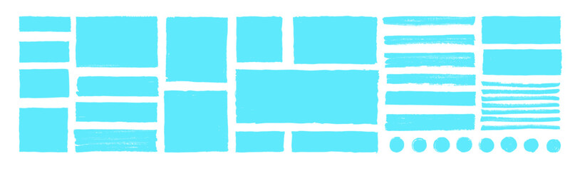 Vector light blue highlighter set. Hand drawn brush pen cyan highlights. Brush stroke marker underline emphasize elements. Turquoise color marker stripe lines isolated on white bg. Simple text frames