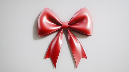 Red Christmas gift ribbon. Plain white background.