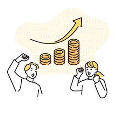 シンプル　イラスト　お金が増えて喜ぶ男女