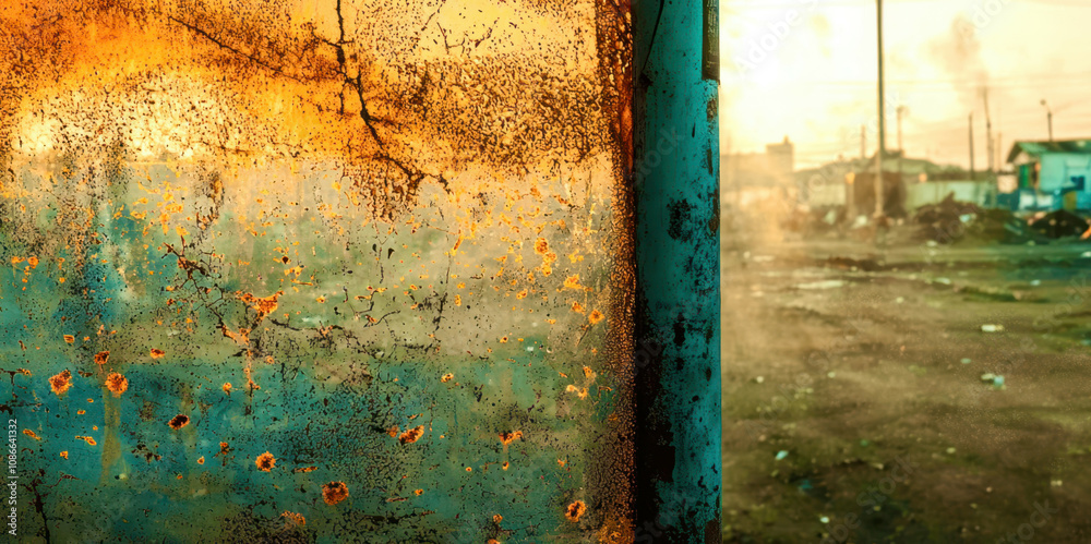 Poster a rusty pole with a blue background
