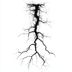 Abstract root structure design on a white background.